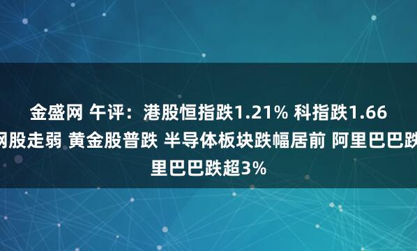 金盛网 午评：港股恒指跌1.21% 科指跌1.66% 科网股走弱 黄金股普跌 半导体板块跌幅居前 阿里巴巴跌超3%