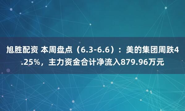 旭胜配资 本周盘点（6.3-6.6）：美的集团周跌4.25%，主力资金合计净流入879.96万元